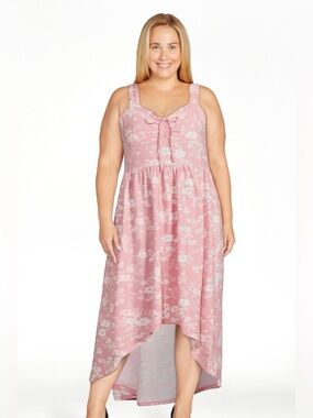 No Boundaries Pink & White Floral Hi-Lo Dress, Sz Jr 3X (21), fits Women’s 2X